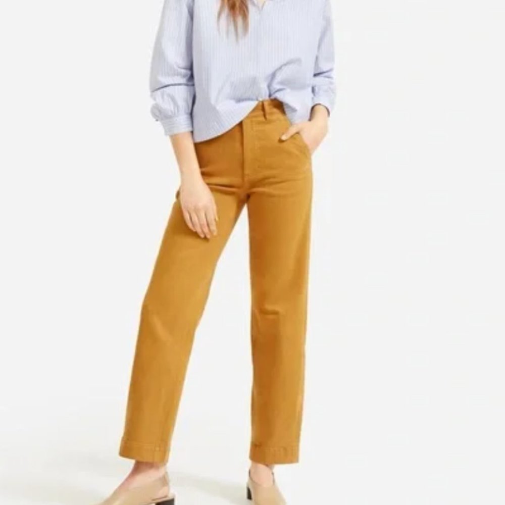 Everlane straight leg crop pants in golden brown,